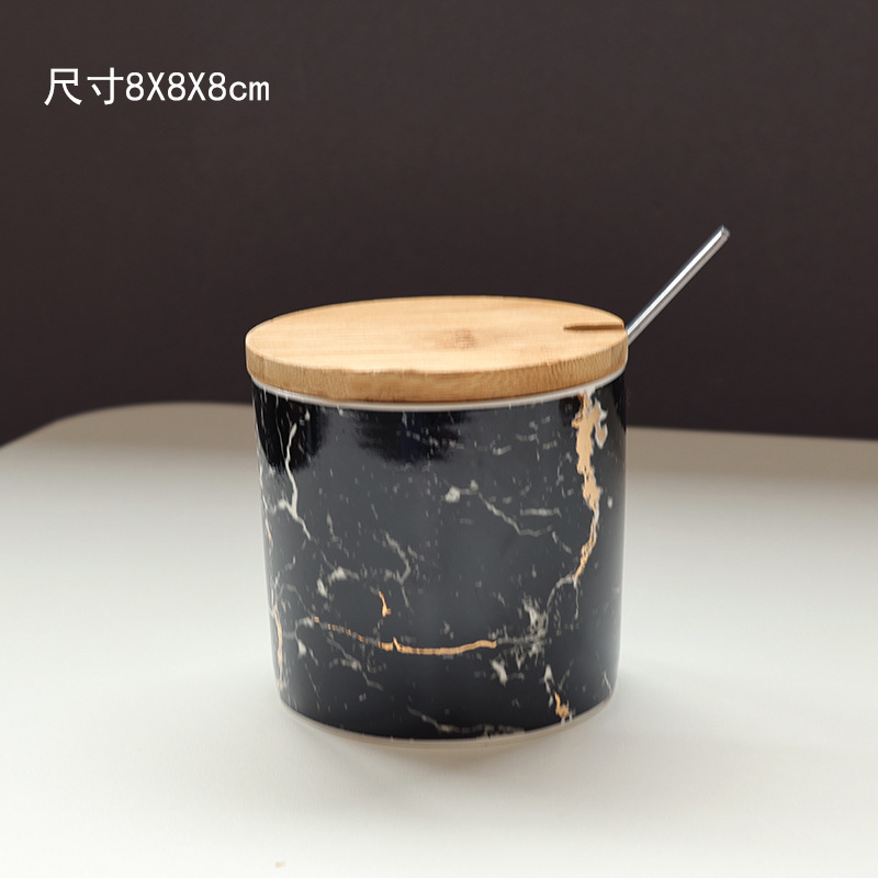 陶瓷储物罐简约厨房用品调料盒家用带铁勺密封罐杂粮密封罐子套装详情2