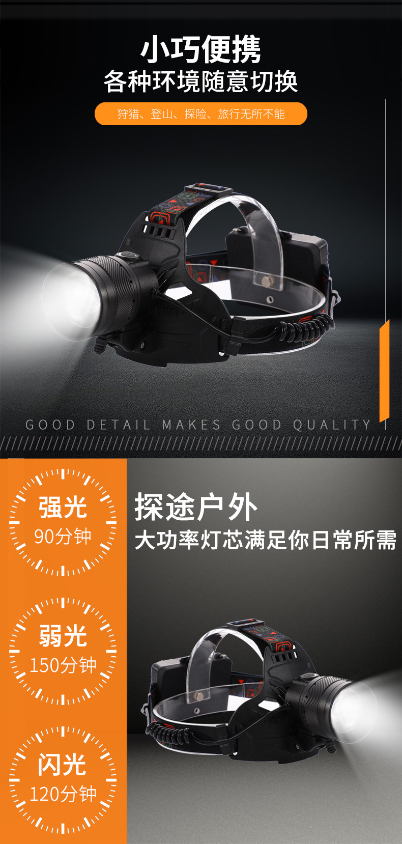 This is a particularly powerful rechargeable P50 bulb, strong bald light, waterproof fishing light, and head-mounted patrol light pic 4