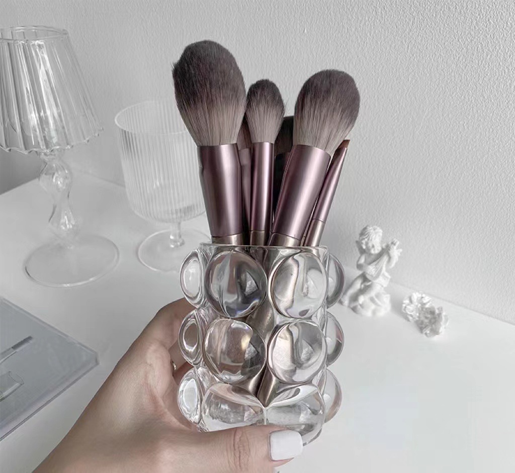 多用途创意透明水晶玻璃笔筒化妆刷桶桌面摆件玻璃烛台蜡烛杯批发详情6