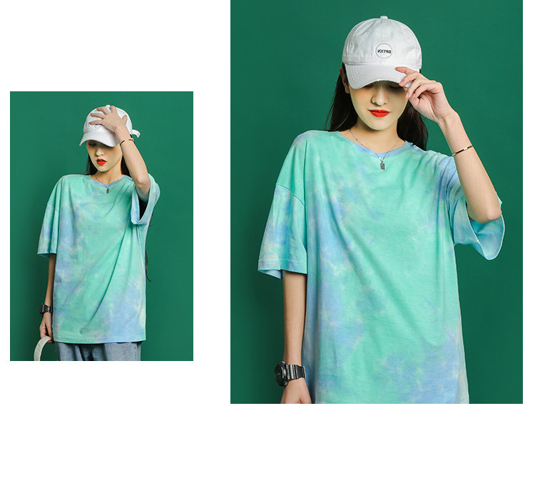 In-stock 2021 summer ins tie-dyed loose and trendy short-sleeved T-shirt for women and couples, a versatile and casual half-sleeved top pic 8