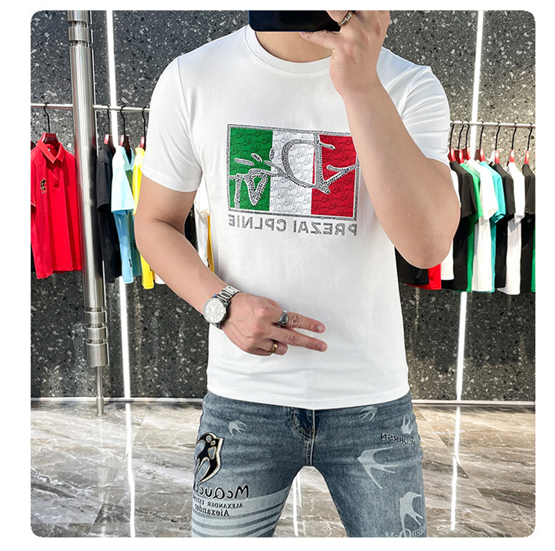 欧洲站长袖轻奢高档新款男士圆领短袖T恤男装薄款亮片印花半袖详情18