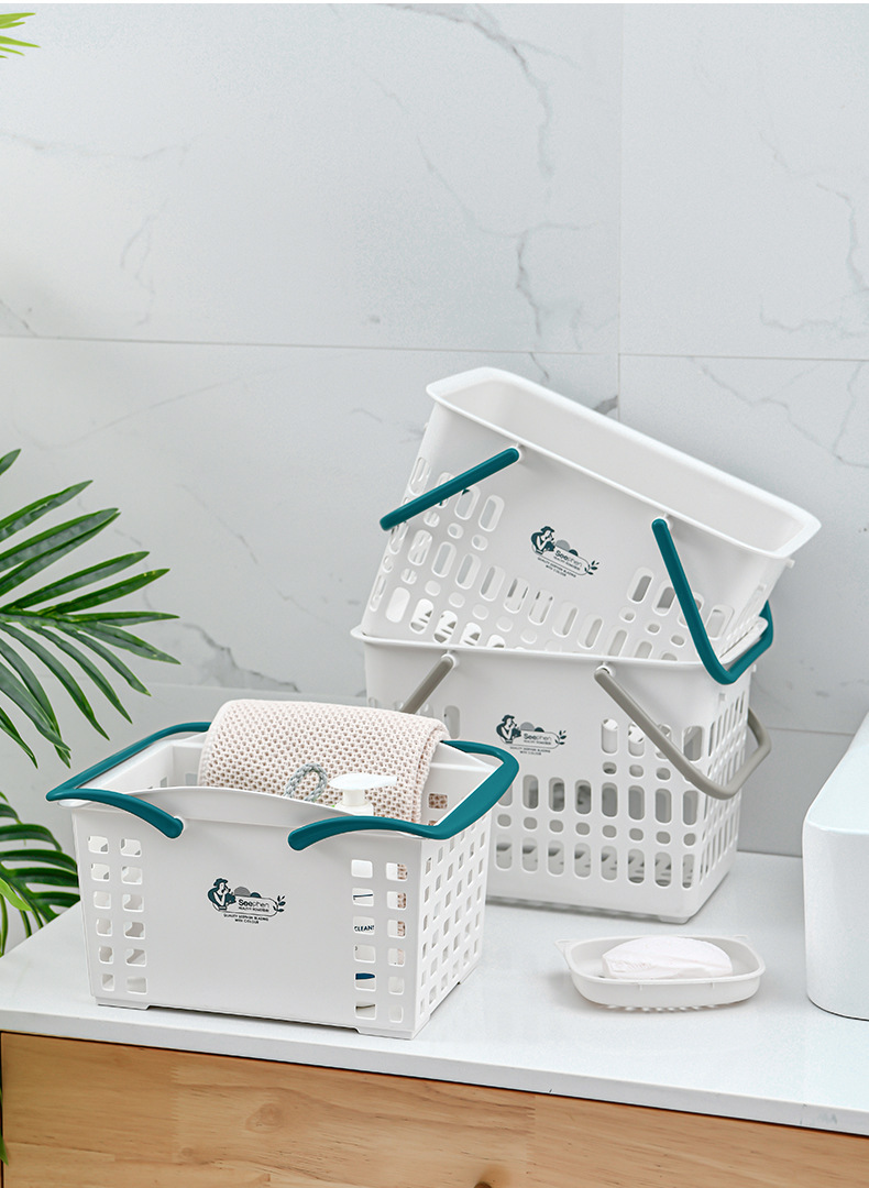Factory direct sales of bathroom storage baskets, plastic hollowed-out bath baskets, hand-held storage baskets, household bathroom bath baskets, and dirty clothes baskets pic 11