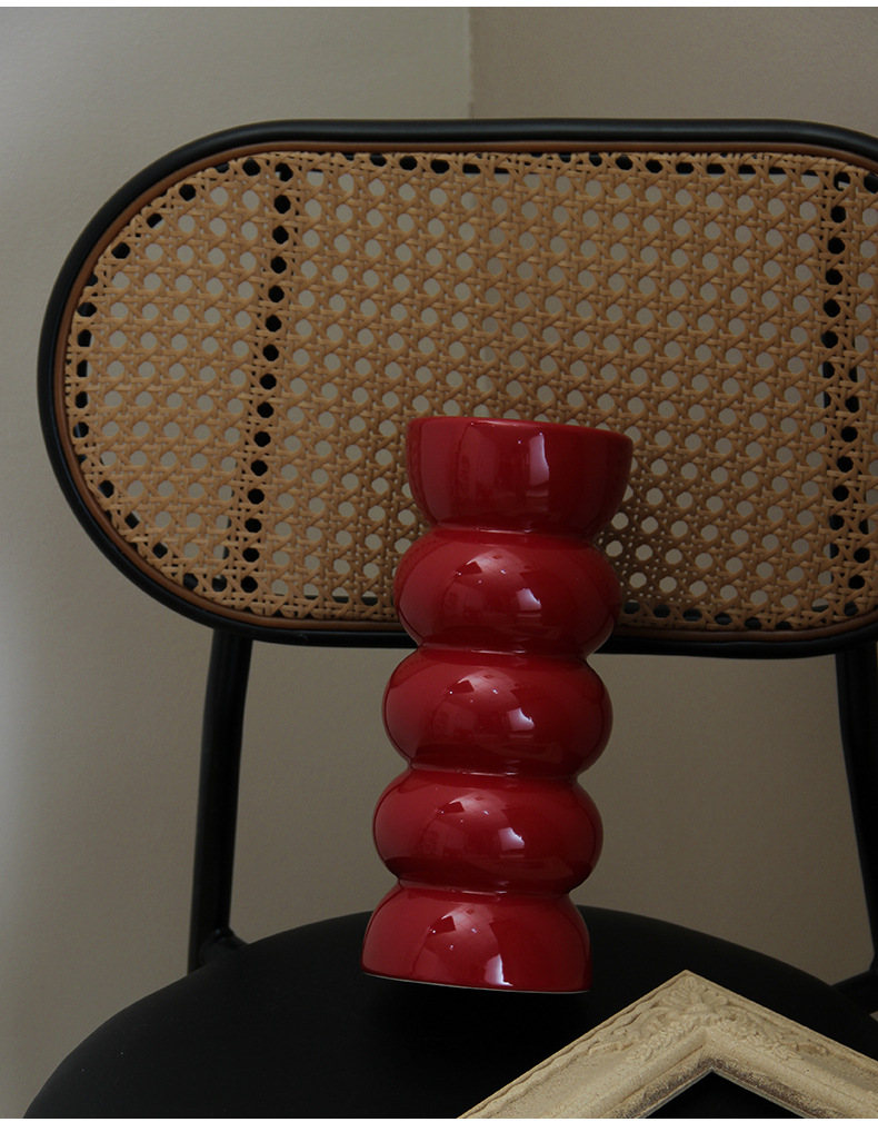 2023 new retro black simple ceramic vase, living room countertop decorative item, home TV cabinet, flower arrangement red vase pic 3