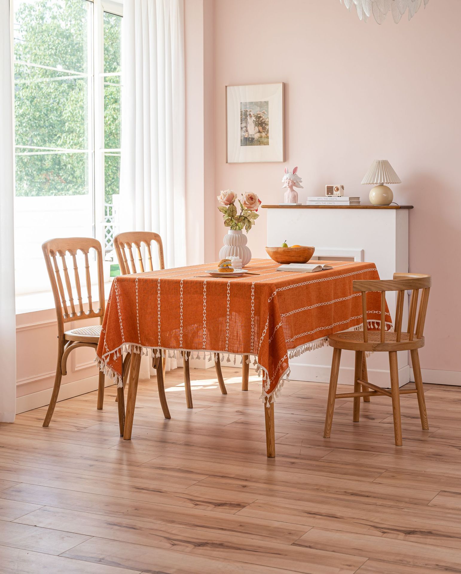 Cross-border three-dimensional embroidered striped tablecloth, popular black solid color, white cotton and linen tablecloth cover, fabric outdoor party pic 31