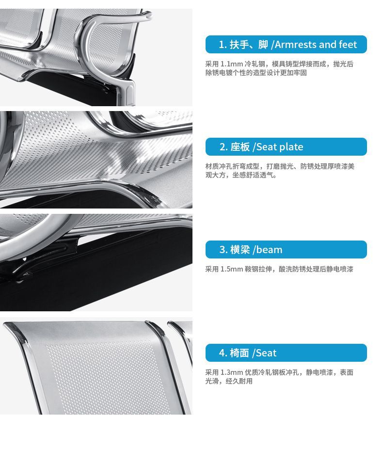 三人位机场长条椅子医院等候诊输液椅不锈钢排椅候诊椅公共座椅详情6
