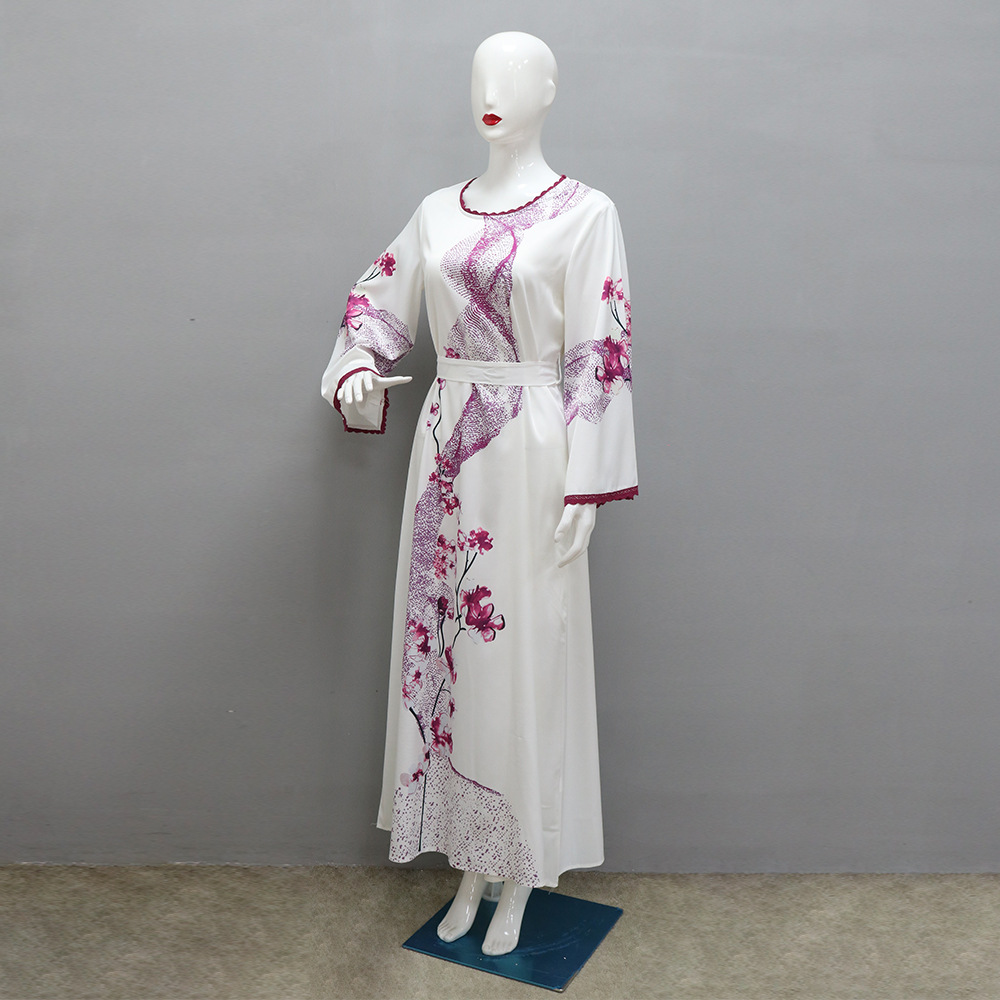 XQY500263 Cross-border Middle East Muslim Robe Dubai Arab printed Robe Dress with belt pic 30