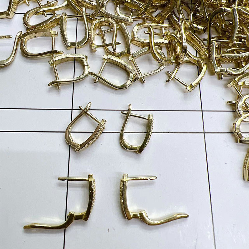 Korean simple U-shaped style micro-inlaid earring copper roughcast original accessory zircon earrings for women DIY micro-inlaid earrings pic 4