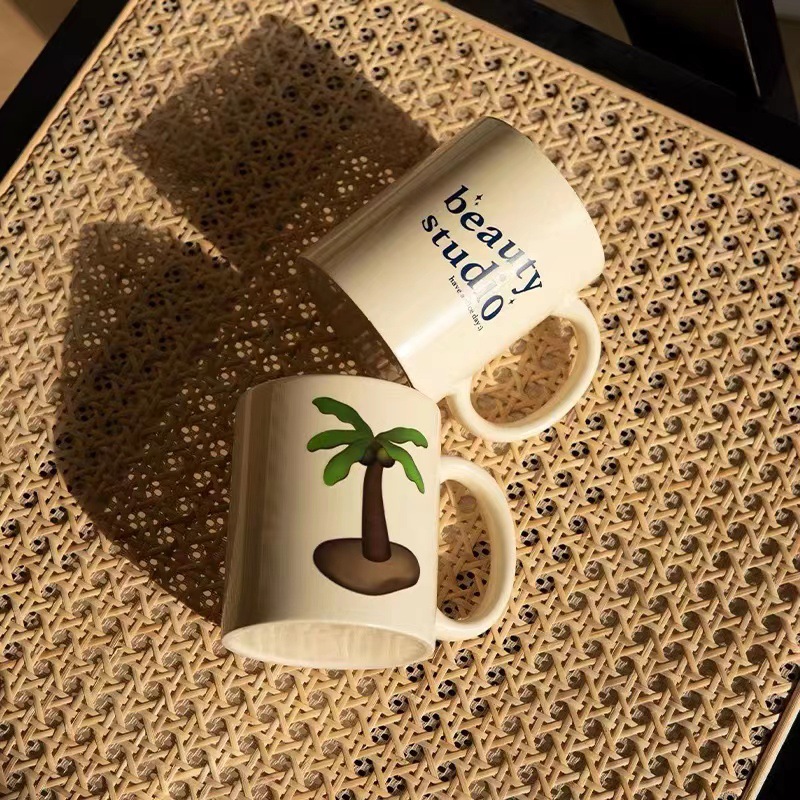 Creative InS-style original Korean cream yellow mug, beige ceramic cup, large-capacity coffee cup pic 7