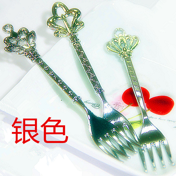 Retro crown fruit fork set in gold, silver and bronze colors, creative and fashionable 4-finger fork, retro fork, auspicious and lucky knot pic 11