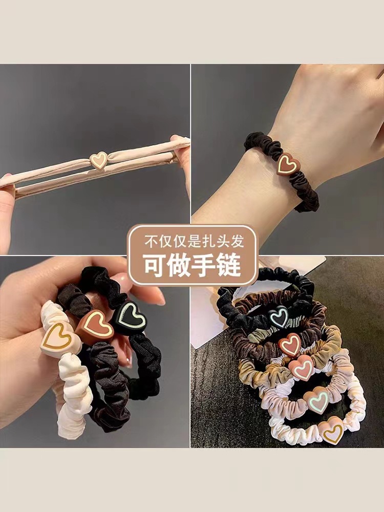 5条装~2023年韩版爱心头绳扎头发皮筋简约高弹力耐用不伤发发圈详情3