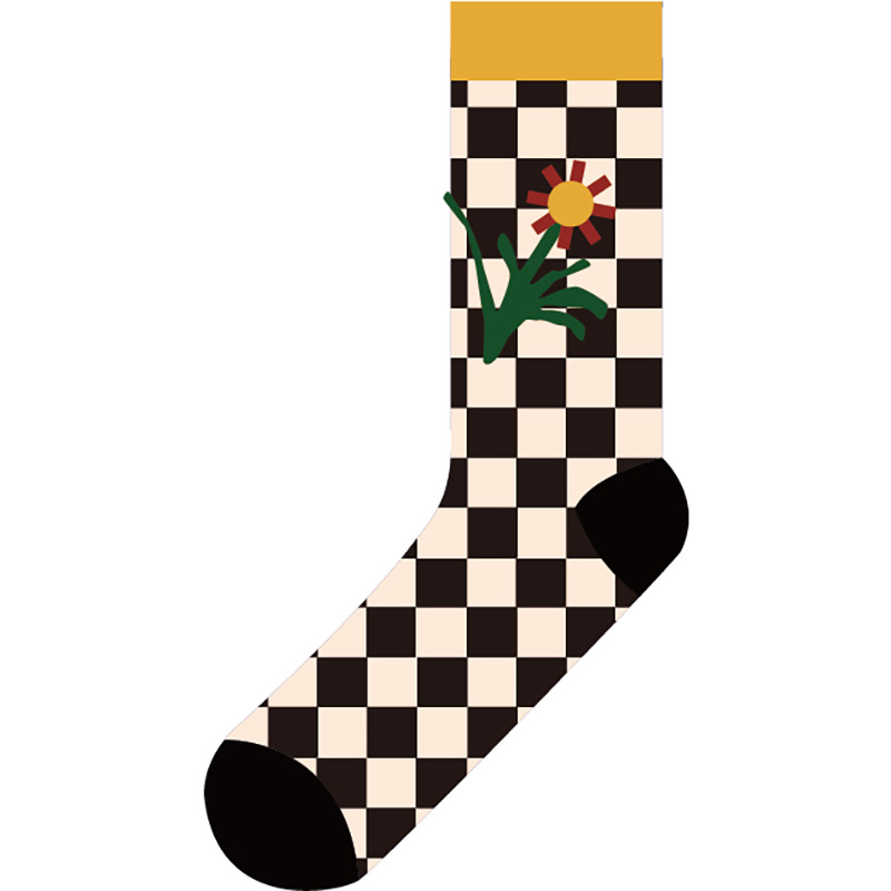 23年新款 春夏流行棋盘格精梳棉中筒女袜潮袜详情8