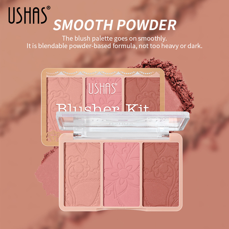 USHAS亚马逊跨境混装三色渐变腮红自然裸妆修容盘粉色不易飞粉详情7