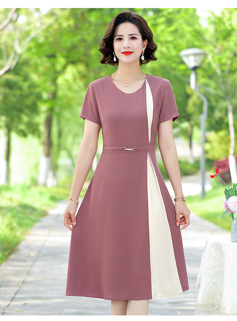妈妈装夏季连衣裙40岁50中老年短袖女洋气裙子修身中年人薄款长裙详情12