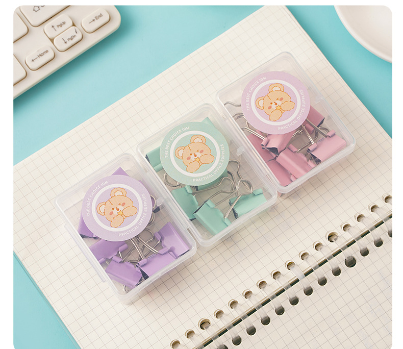 Wholesale macaron-colored box paperclip long tail clip set, cute bear ticket clips, thumbtacks, pins, binding stationery pic 23