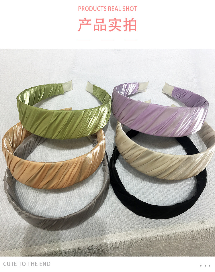 Summer Korean style wide-edge smooth plate twisted fabric hair band, pleated sweet hair accessory, hair band with style, Korean style versatile hair accessory wholesale pic 6