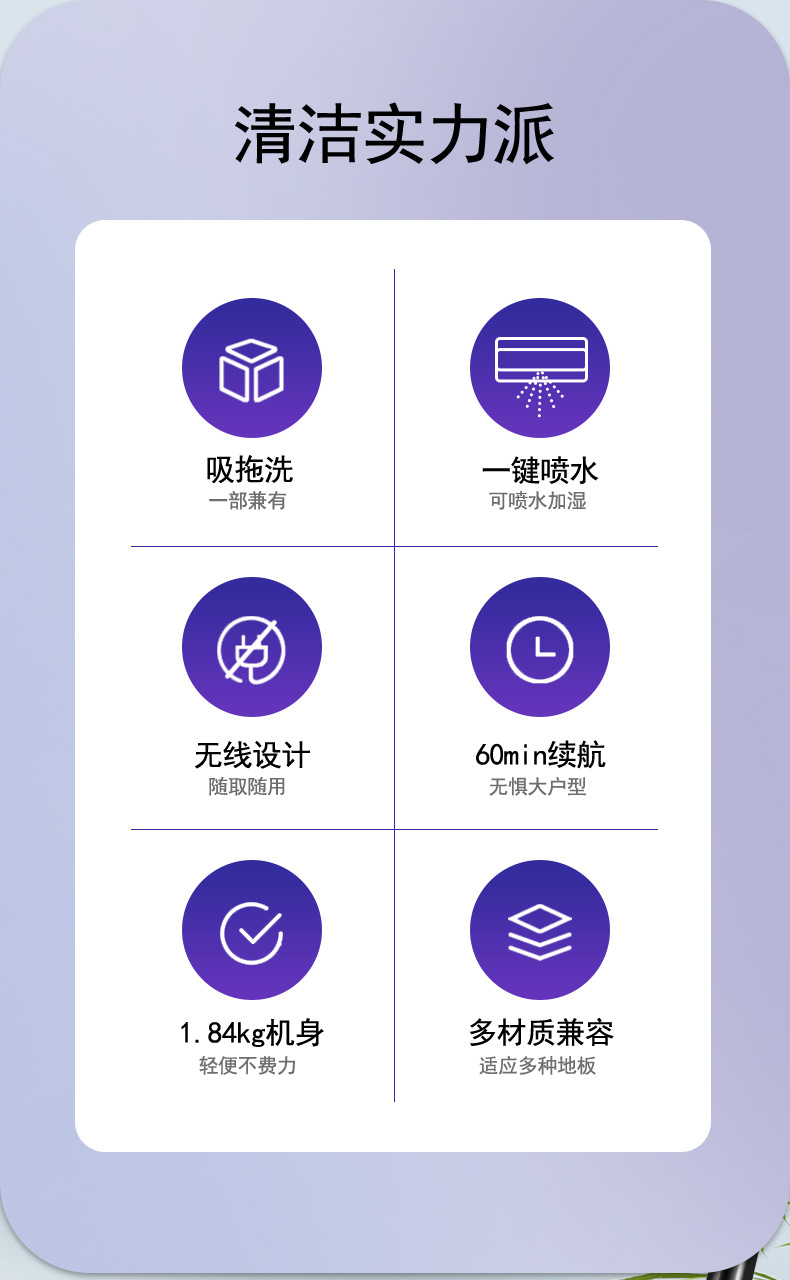 智能无线家用洗地机扫吸拖一体机三合一扫地机器手持吸尘器大功率详情3