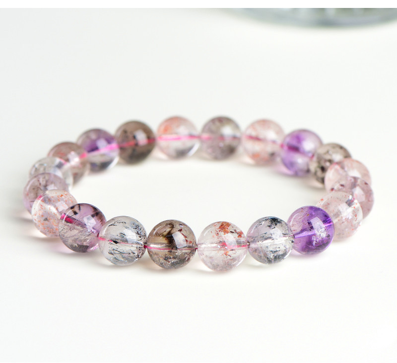Jiuya Crystal Natural 7A Grade Ice Type Super Seven Round Bead Bracelet, Purple Titanium Crystal Aurora Scattered Bead Bracelet Factory Direct Sales pic 19
