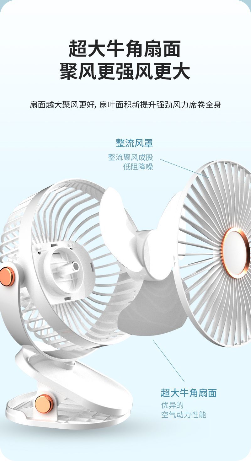新款夹式小风扇学生宿舍床上夹扇办公室小型桌面USB充电风扇静音详情5
