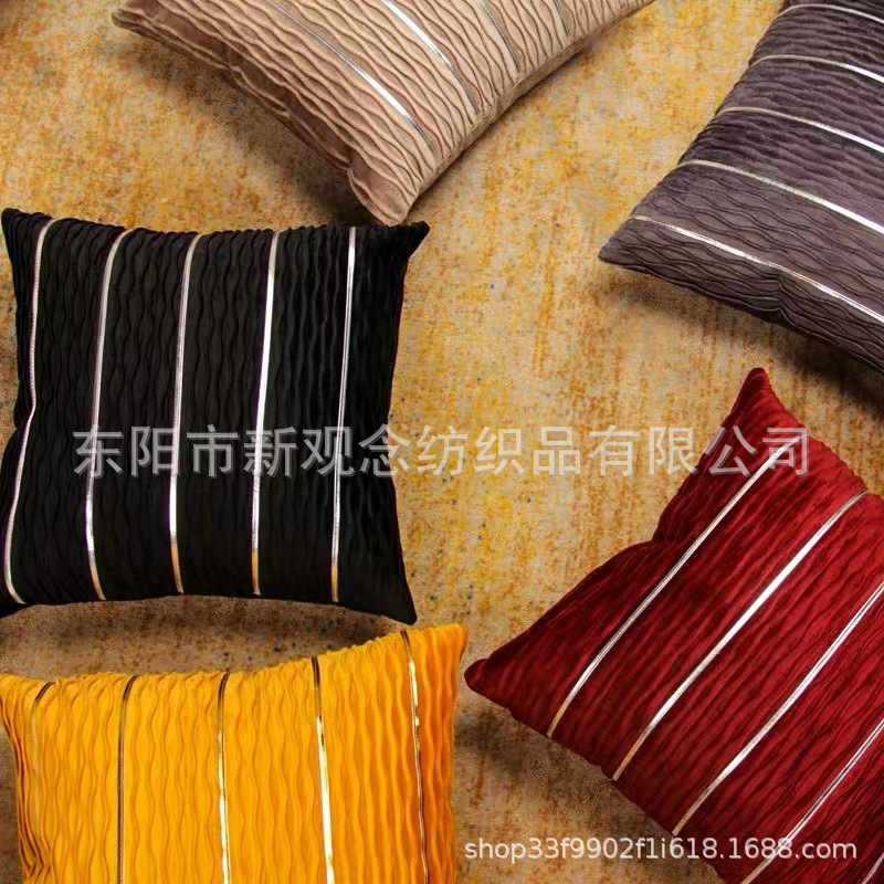 Solid-color Dutch fleece throw pillow cushion sofa, American-style bedside car pillow, light luxury gold bar striped foreign trade pillowcase pic 4