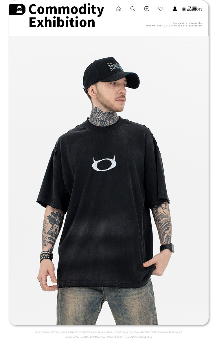 SUP hombre | 2024 inseguro de mareas XinPin bombazo lavable gradientes teñir camisetas demonios logo perfeccionada manga corta pic 5