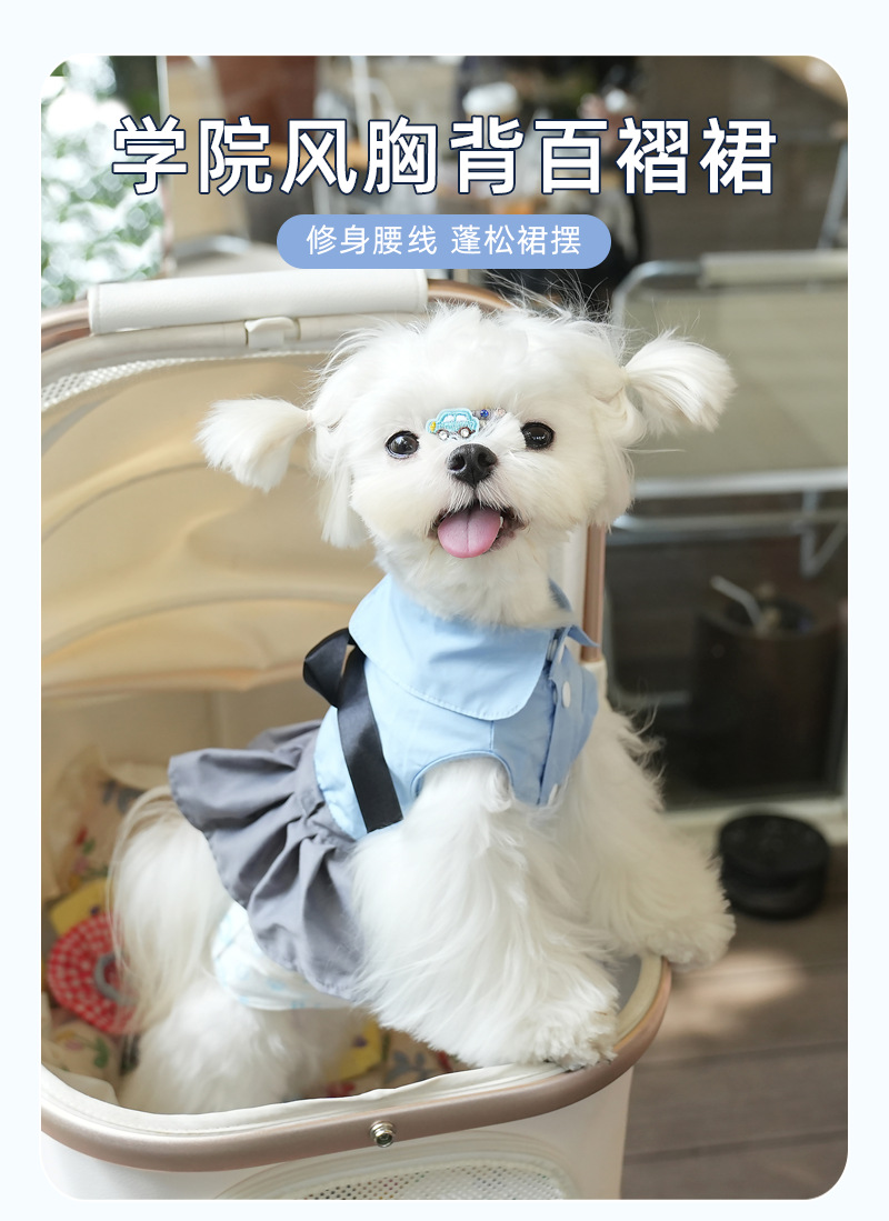 小狗狗春夏季薄款拼色学院风裙子马尔济斯雪纳瑞两脚宠物衣服批发详情1
