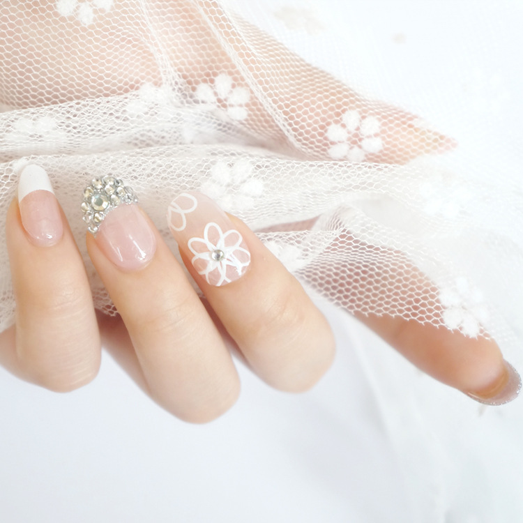 新款3D时尚镶钻新娘甲24片套装假指甲片美甲片背胶贴定做详情5