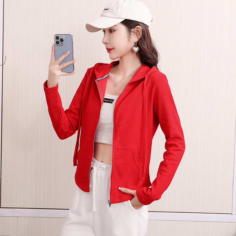 Early spring pure cotton fashionable casual set for women, loose, sporty and slimming straight-leg high-waisted wide-leg pants, zipper hooded jacket pic 82