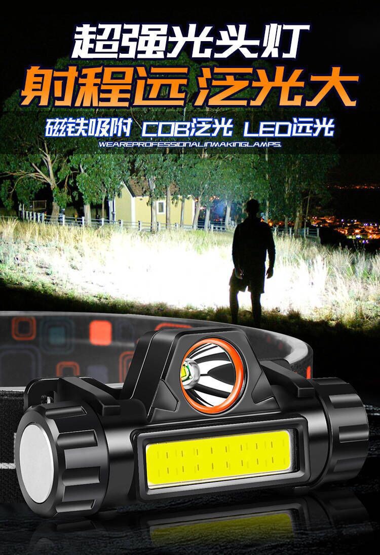 Headlamp, multi-functional high-intensity LED lamp, COB working waterproof, USB charging magnet, mountaineering and fishing headlamp pic 2