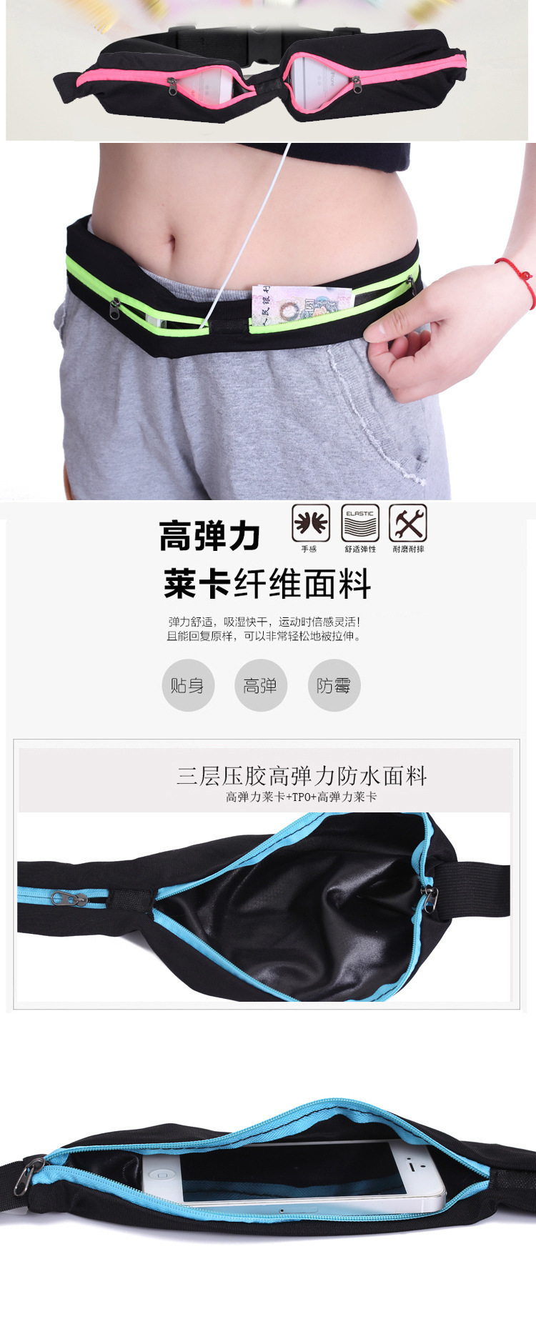 运动腰包多功能跑步手机包男女健身户外水壶包隐形贴身休闲小腰包详情6