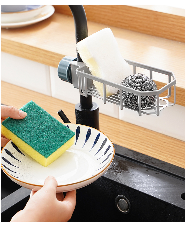 New faucet storage rack, kitchen creative sink draining rack, no need for drilling, dishwashing cloth brush, sink storage rack pic 11