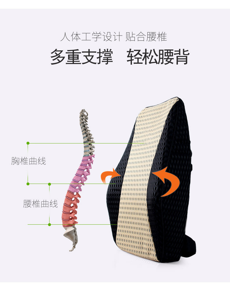 双绑带汽车腰靠记忆棉车用办公室靠垫座椅护腰腰枕腰垫靠背详情9