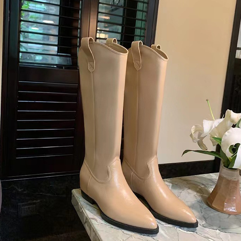 2024秋冬新款厚底小个子长筒靴弹力骑士靴女真皮高筒靴详情4