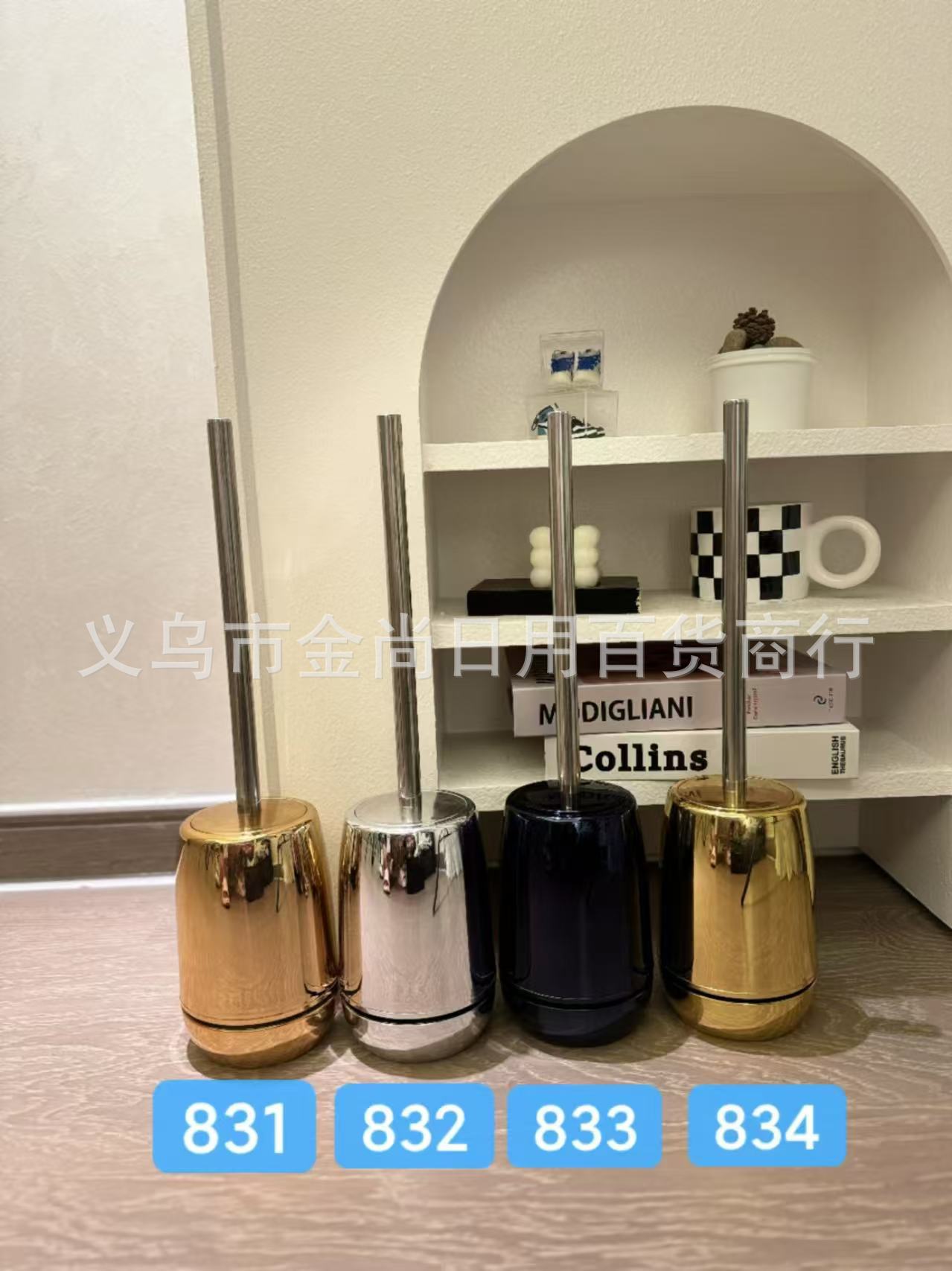 Gold-plated toilet brush for household bathroom cleaning, no blind spots, with base, bathroom long handle gold-plated set pic 6