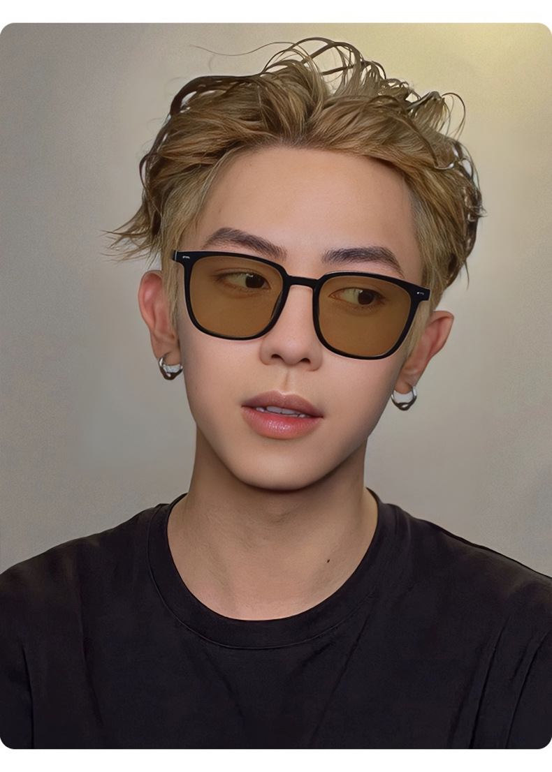 新款黑框茶色墨镜男高级感痞帅遮阳防紫外线太阳镜女韩版时尚方框详情13