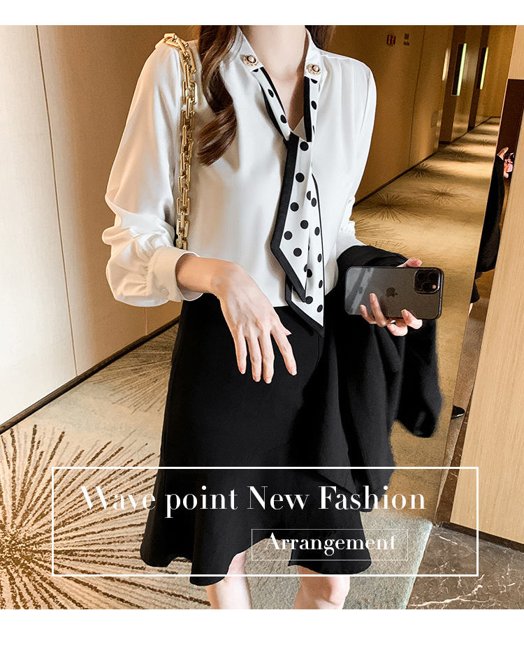 衬衫女2024秋季新款时尚气质韩版V领波点蝴蝶结系带减龄长袖上衣详情27