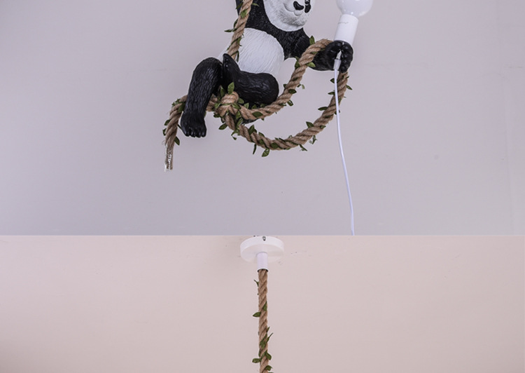 Nordic creative and personalized zoo decoration, hemp rope panda chandelier, bar, restaurant, homestay style wooden house, plant lamp pic 19