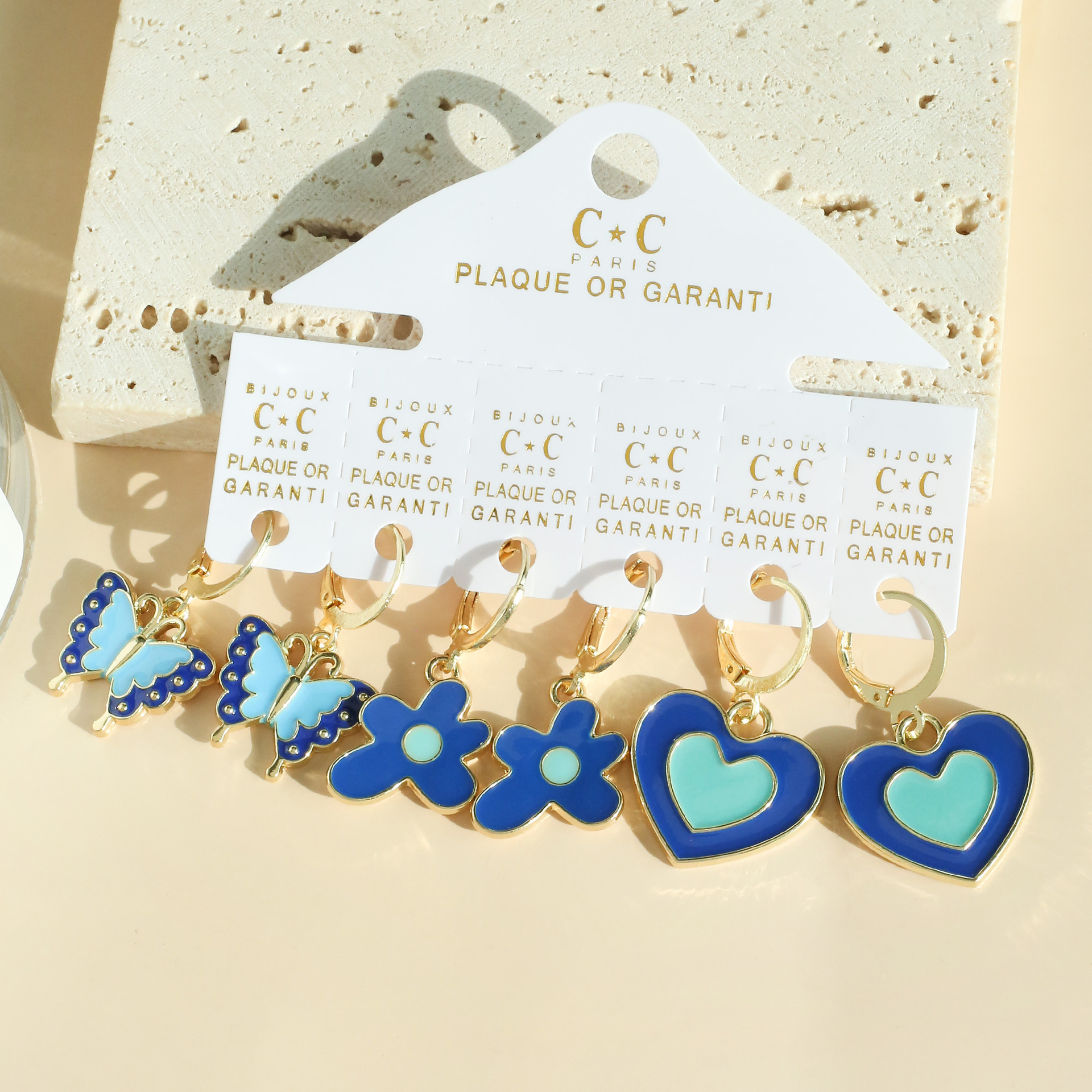Klein blue series earrings, fashionable, retro and niche, flower-shaped heart-shaped butterfly earrings, personalized and elegant earrings wholesale pic 2