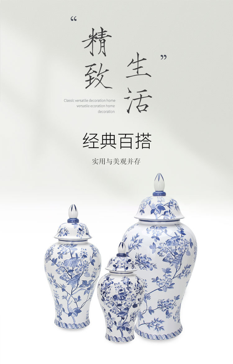 New Chinese-style blue and white landscape hand-painted general jars, Jingdezhen ceramic vases, storage jars, decorative ornaments and handicrafts pic 1