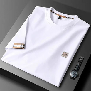 Summer thin short-sleeved T-shirt for men, light luxury and slim fit, ice silk cotton high-end letter printed round-neck T-shirt, trendy top pic 30