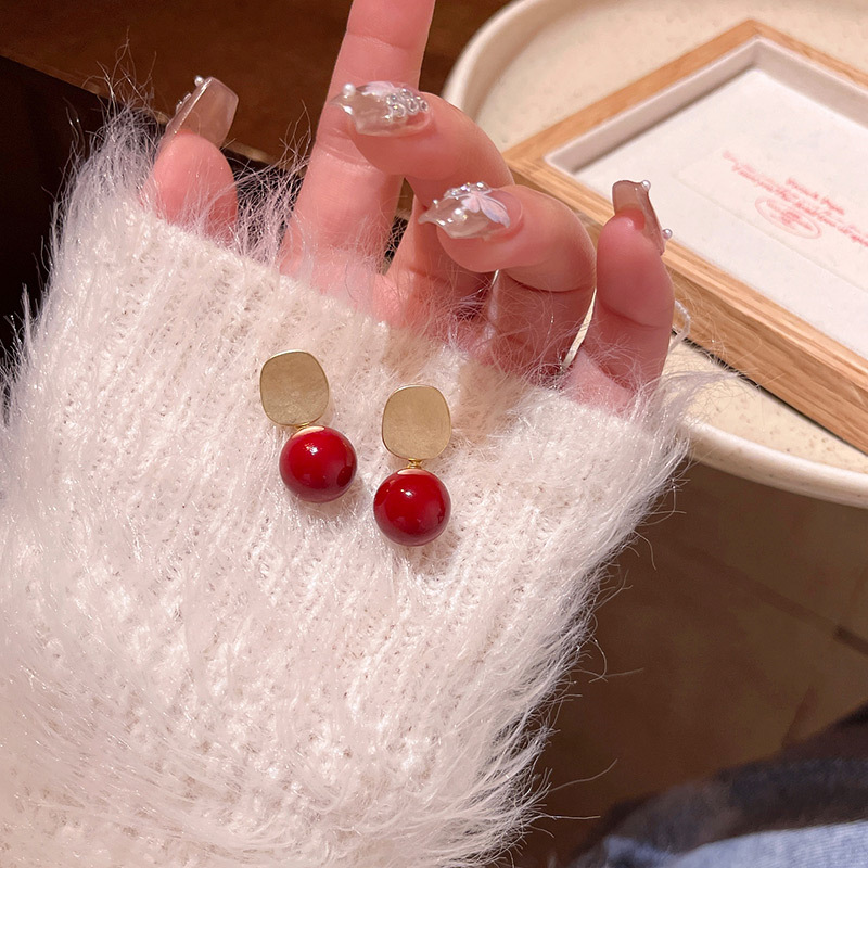 新年喜庆安可拉红色珠子耳钉女哑光拉丝几何形耳钉港风复工耳饰品详情24