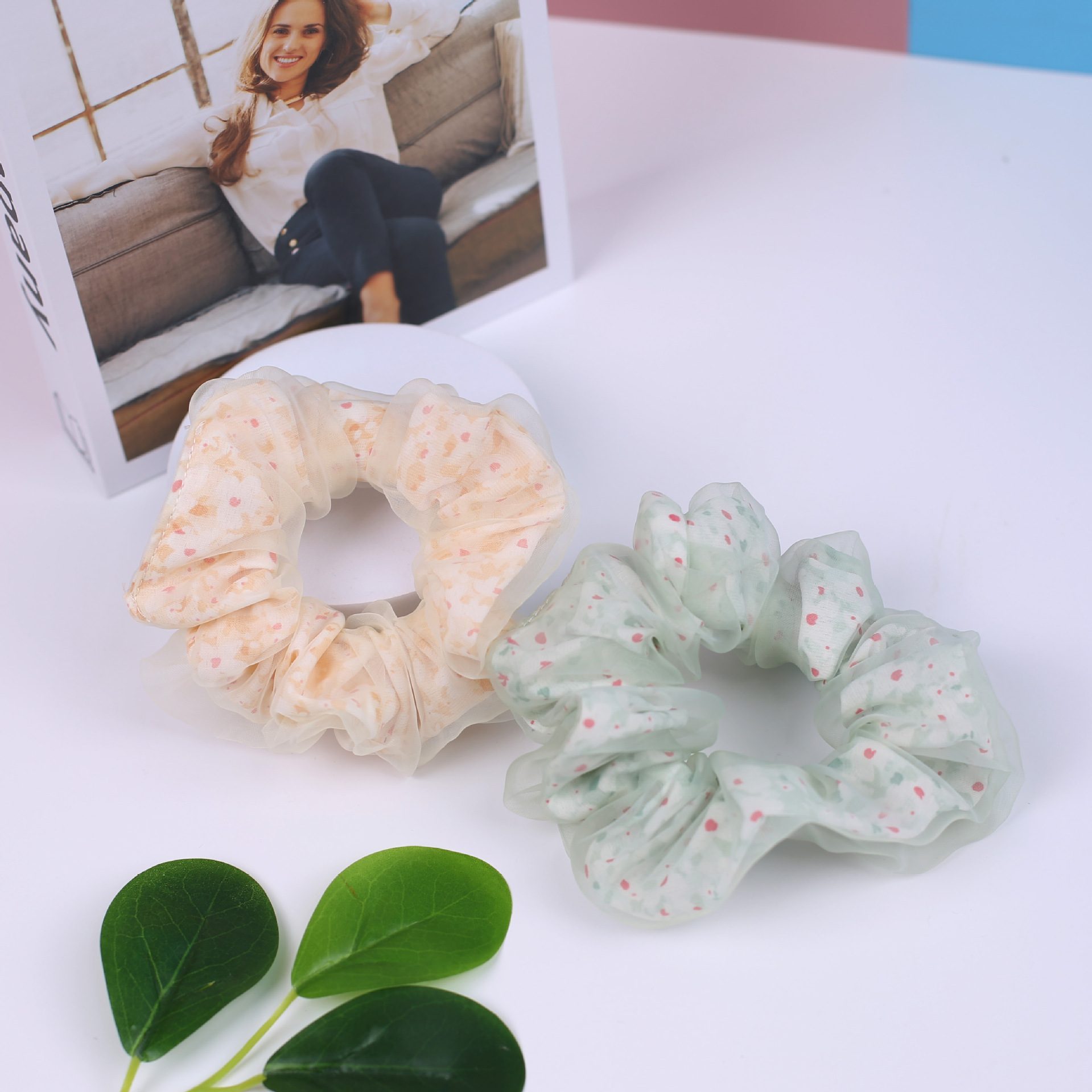 Mesh bun, large intestine circle, ponytail hair tie, fresh and fairy-like ins hair tie, sweet double-layer fabric hair tie wholesale pic 45