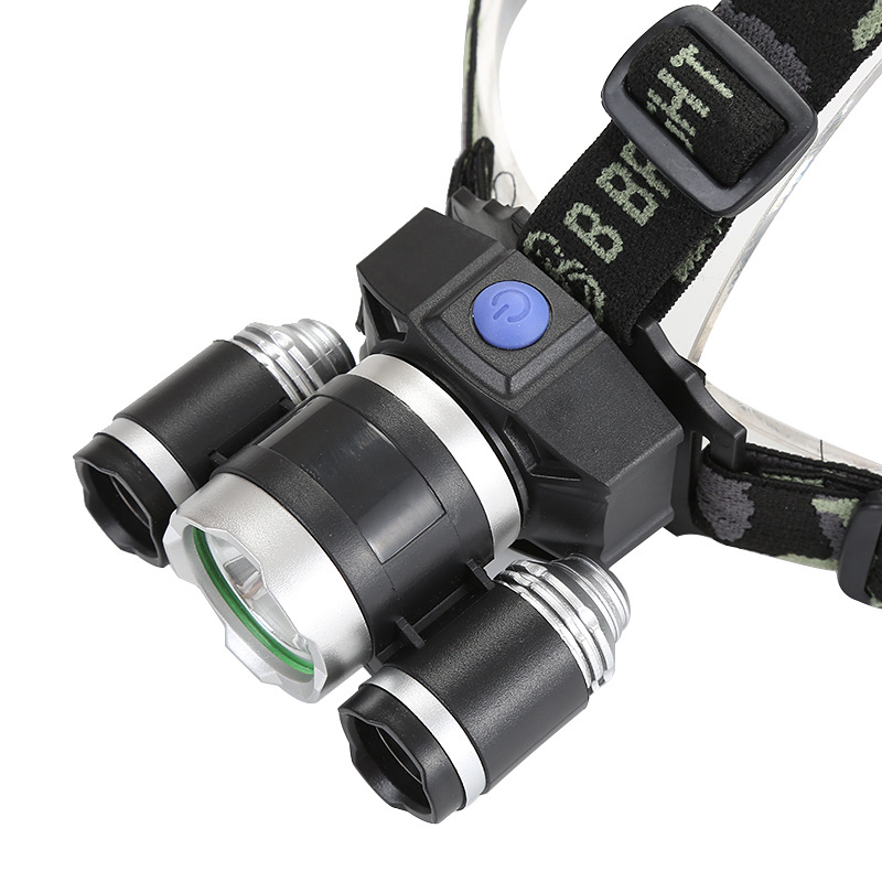 New LED three-lamp headlamp wholesale outdoor cycling night fishing enthusiast color lighting lamp DC press-type portable searchlight pic 4