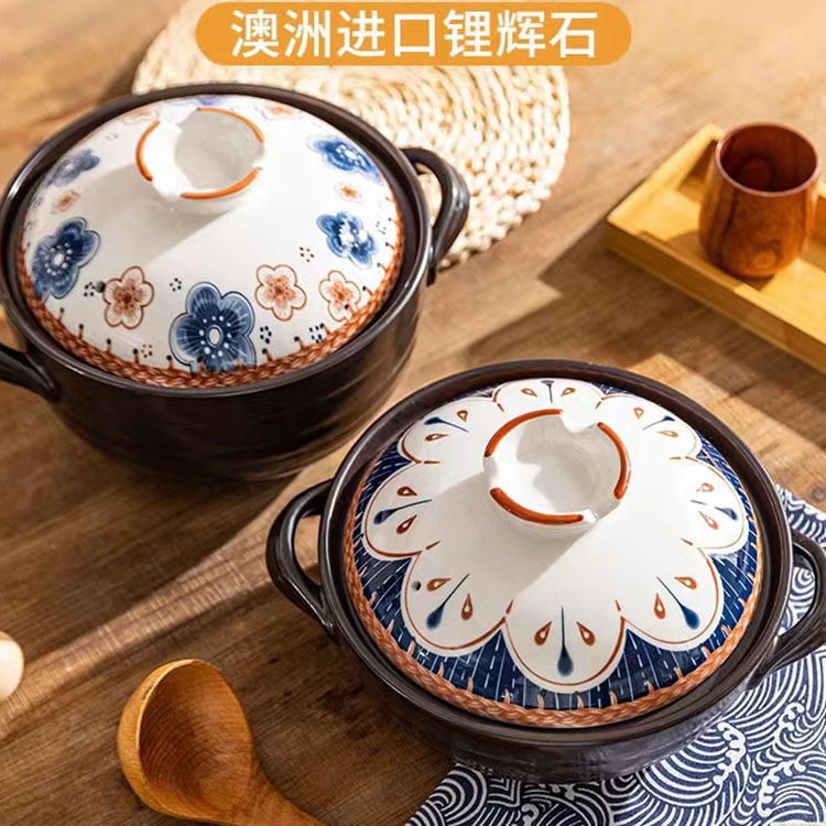 Japanese-style hand-painted ceramic clay pot, household soup pot, high-temperature resistant earthenware pot, open flame special soup pot, stewing jelly pot pic 3