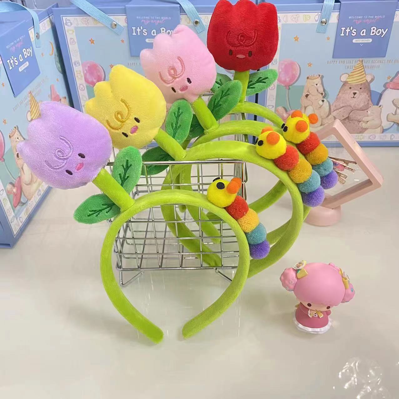 郁金香毛毛虫发箍大人儿童通用可爱头箍拍照道具头饰花朵发饰批发详情1