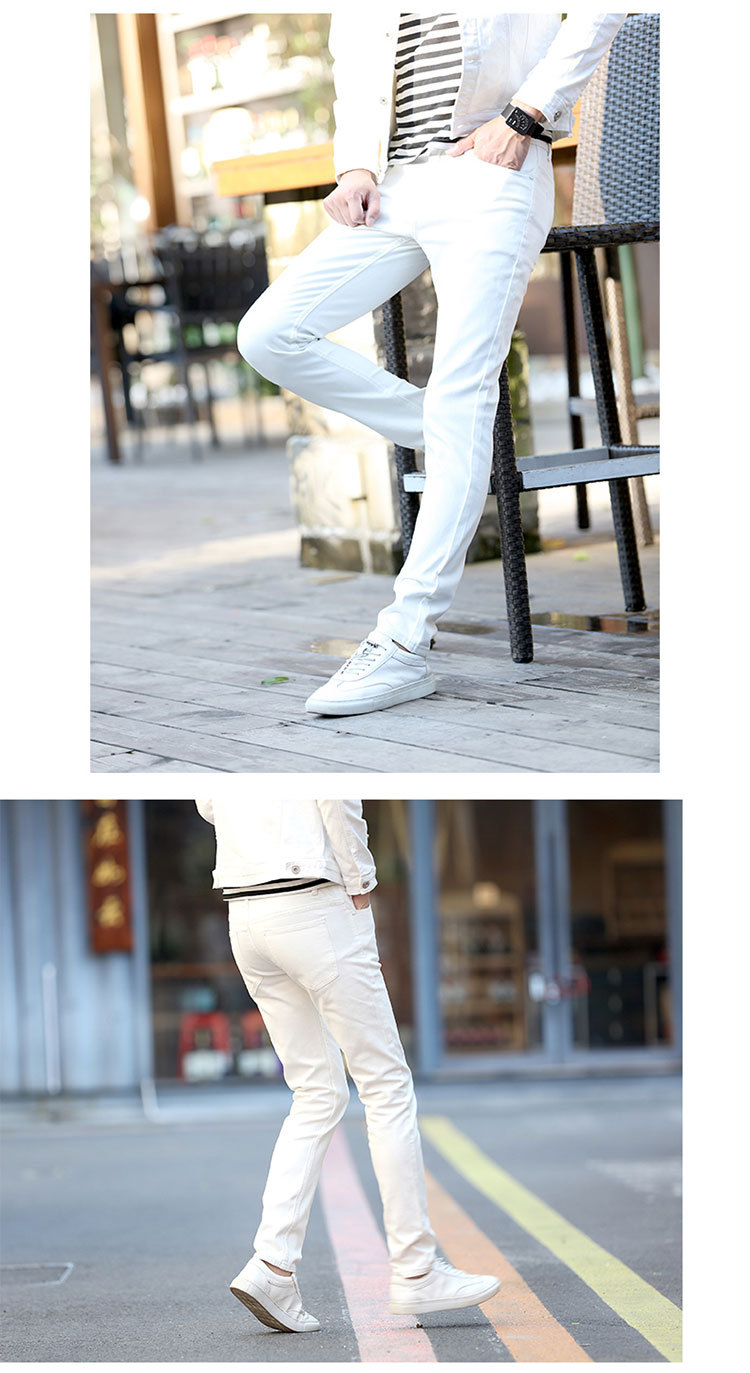 主推四季款男士修身长裤百搭黑白色帅气韩版弹力小脚牛仔裤男青年详情28