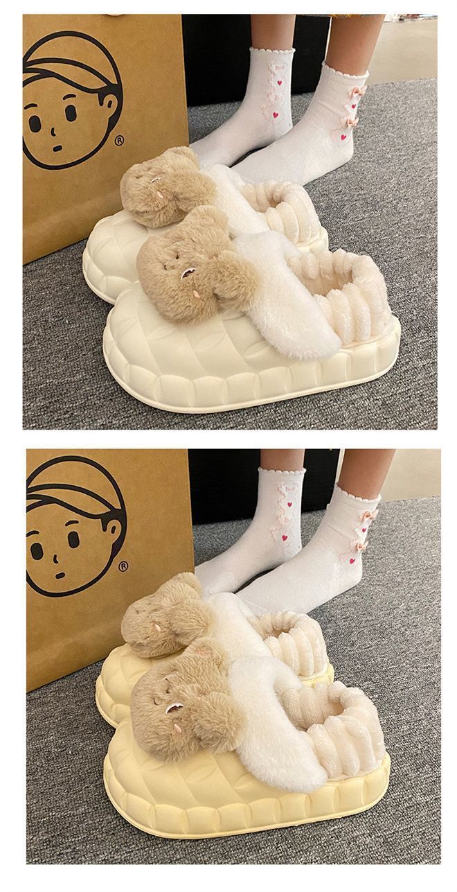 可爱毛绒熊可拆卸棉拖女冬季外穿室内EVA厚底防水踩屎感保暖棉鞋详情2
