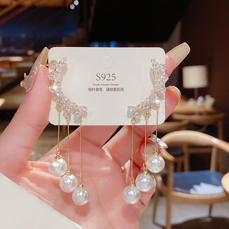 The new Korean earring Fairy 925 silver needle pearl tassel ear clips and stud earrings are fashionable and elegant, and personalized earrings for women pic 11