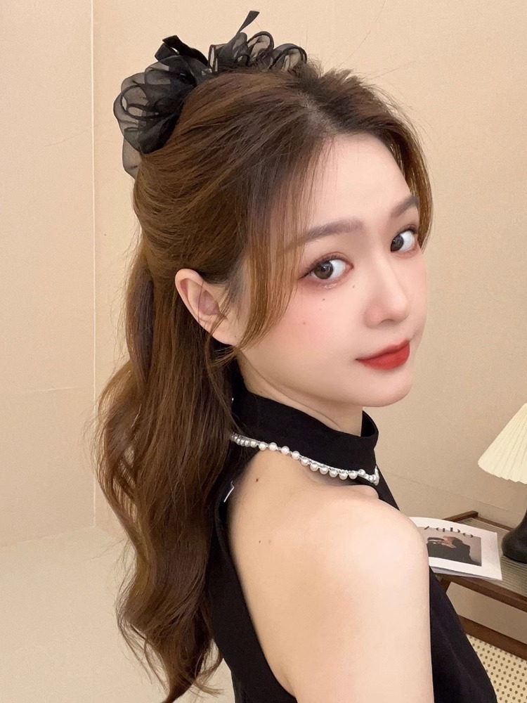 高级感云朵波点网纱抓夹女满天星水钻泡泡后脑勺鲨鱼夹蝴蝶结发夹详情4