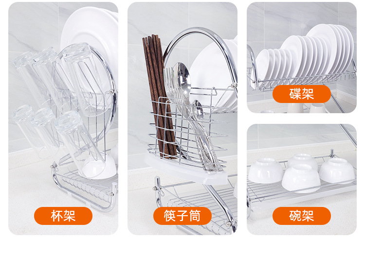 不锈钢碗碟沥水架家用放餐具筷子厨房置物架多功能台面双层收纳架详情5
