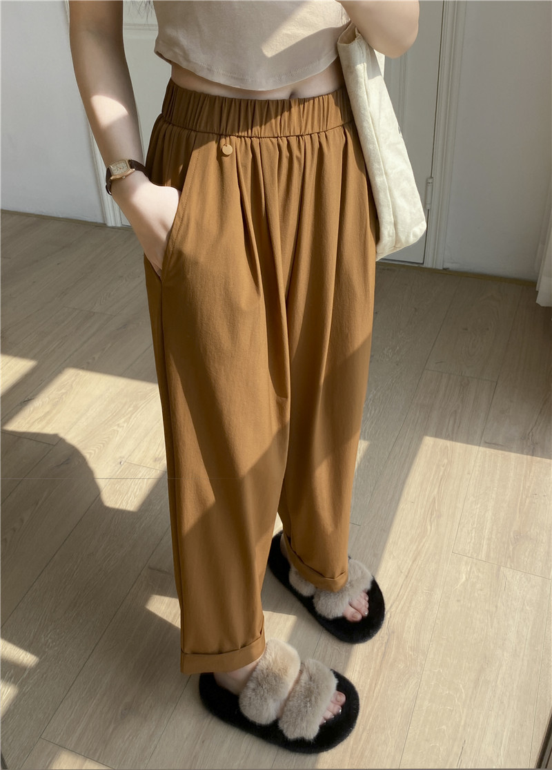 日系休闲裤子女夏薄款高腰显瘦遮肉阔腿直筒哈伦裤女速干裤九分裤详情29